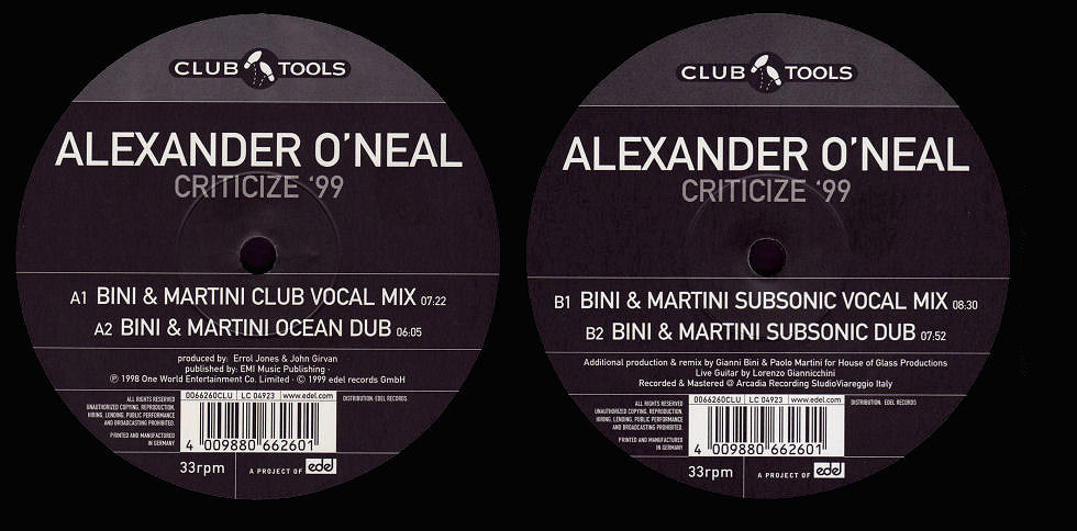 Alexander O'Neal : Criticize (Bini & Martini Remixes)